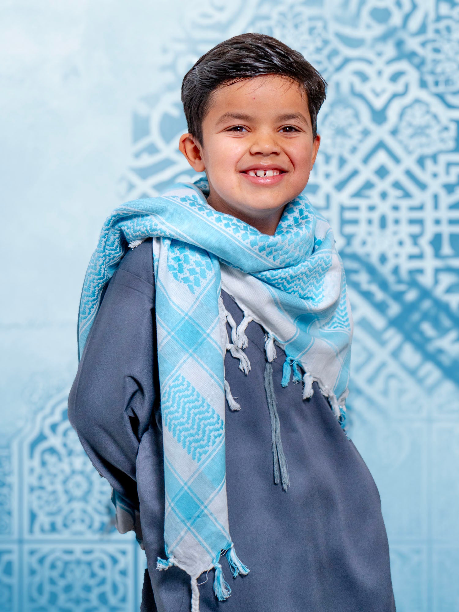 Blue and White Keffiyeh Scarf - Unity & Empowerment for Boys and Girls - BubbleGirl